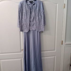 Long Lace & Satin Mock Jacket Dress With Open Scallop Detail Jacket and A-Line S